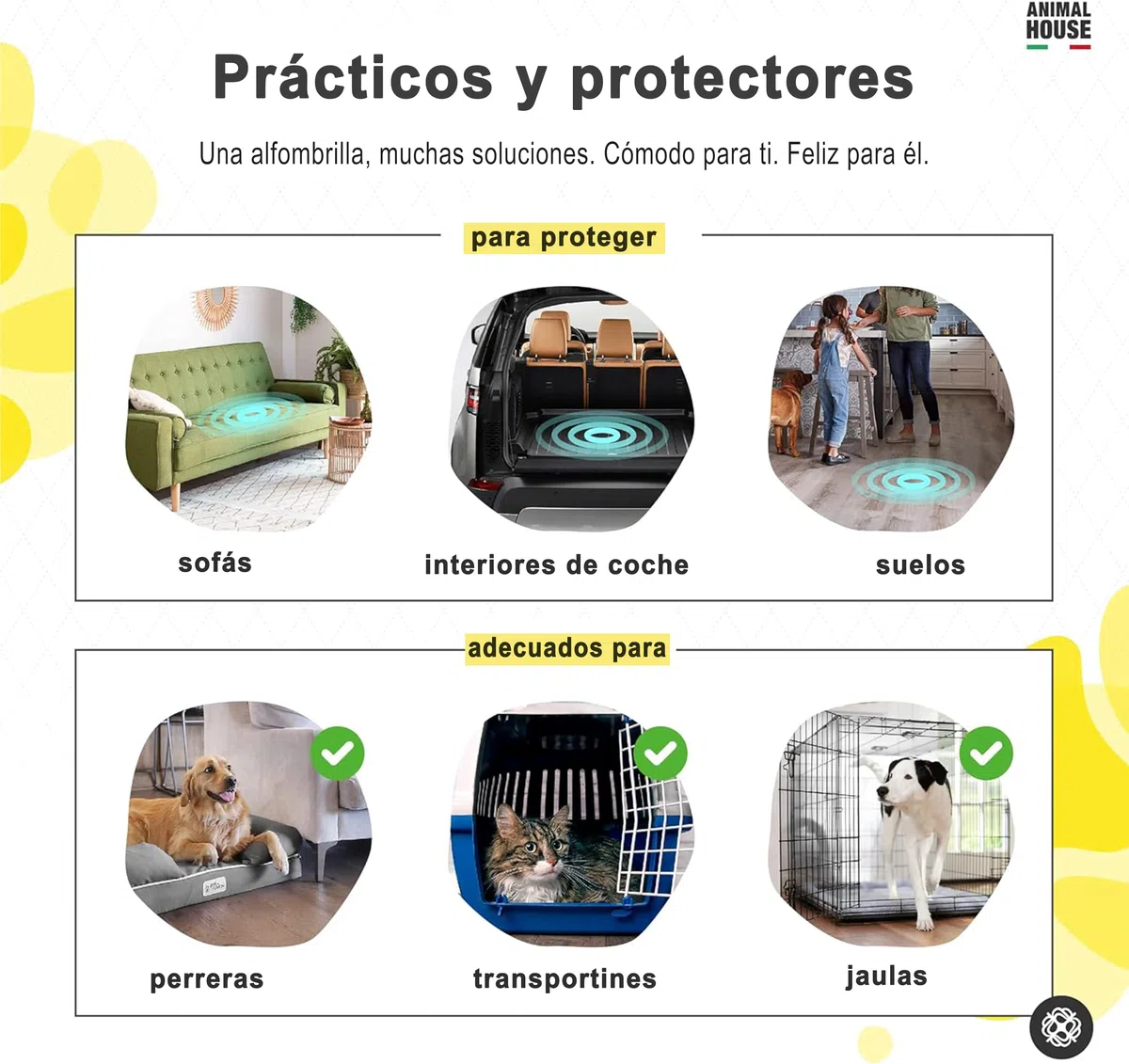 Animal House - Mats higiénico de 120pz Absorbente con manzanilla - Alta absorbencia - Libre de Polvo - Contiene los olores - Protege la casa - (60x60 cm, 120)