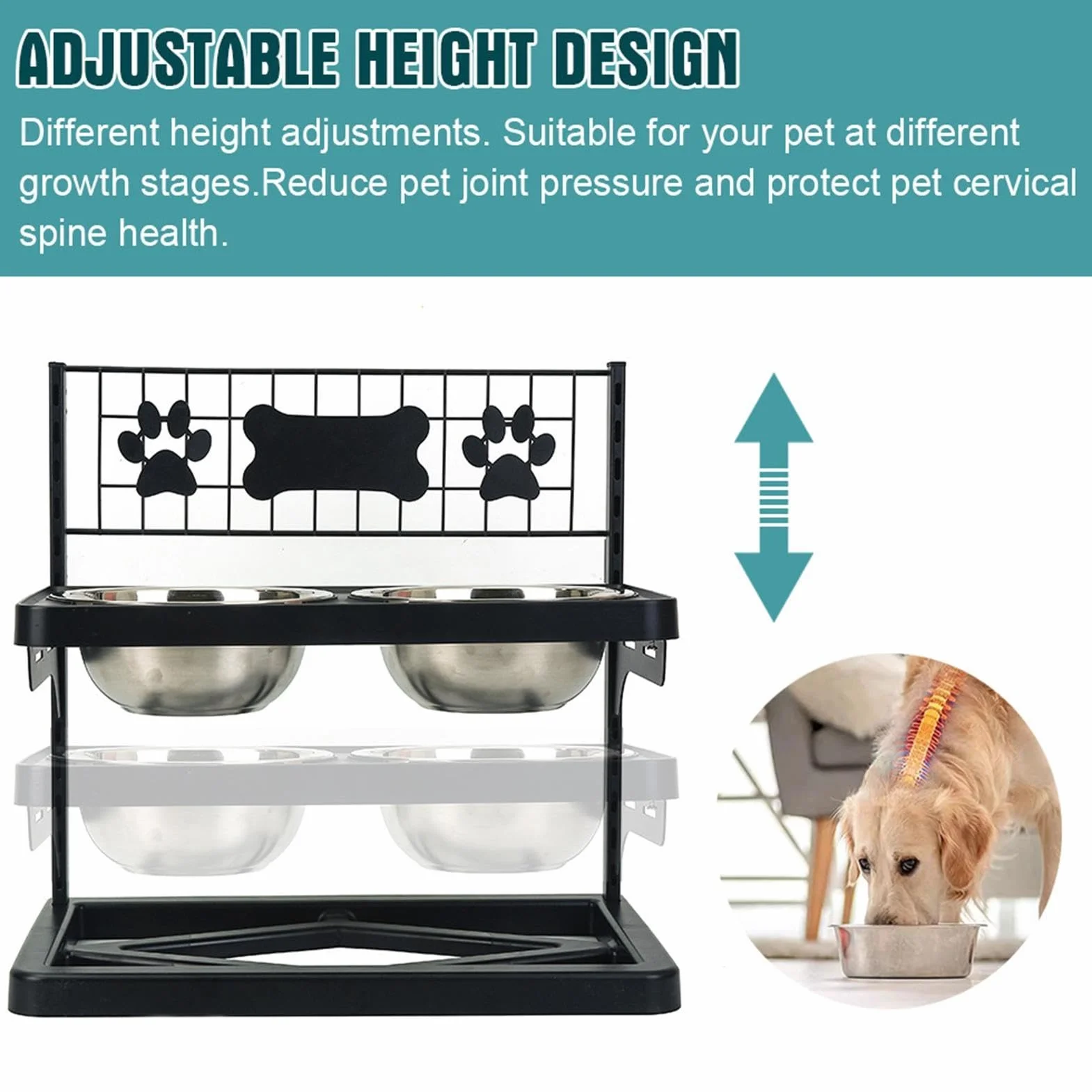 sobrealzado para perros grandes Base Antideslizante Comida Seca Y Húmeda | Soporte Para Perros Con Cuencos De Acero Inoxidable Cocina, Balcón, Jardín Y Patio, Agua, Caldo Óseo Y Yogur