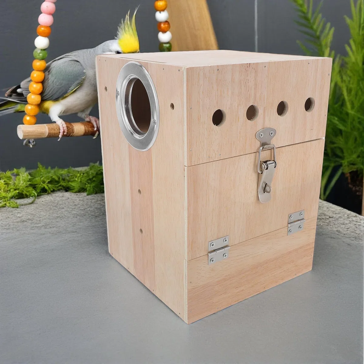 Caja Nido para Periquitos Mediana de Madera para Cría de Aves, Suministros para Nidos de Pájaros, con Diseño Seguro y Ventilación Óptima, Adecuado para Jaulas Estándar y Cría