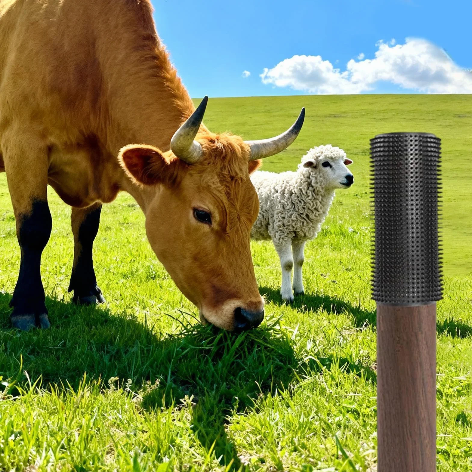 Poste de Rascado para Cabras Juguetes para cepillado y aliviar picazón y | Pack de 2 Piezas de Poste y Almohadilla Rascadora Para vacuno, , perro, oveja, granja, granero, establo, pasto