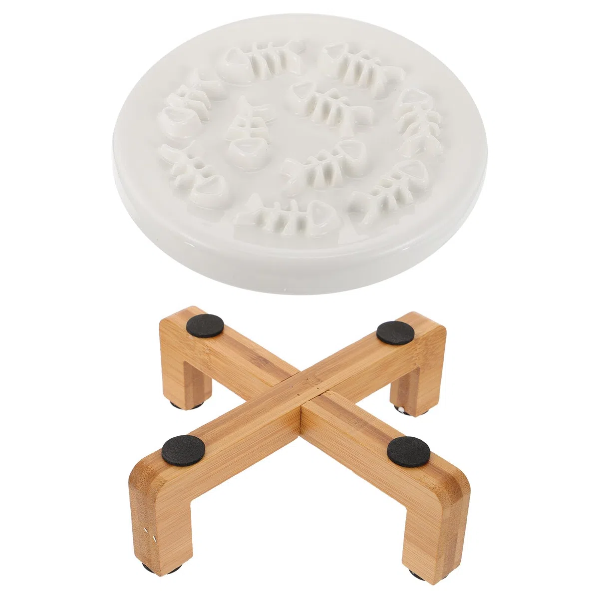Gatuida Comedero Elevado para Mascotas de Cerámica con Soporte de Madera, Protección para Cuello, Adecuado para Perros Pequeños y Gatos, Alimentación Lenta