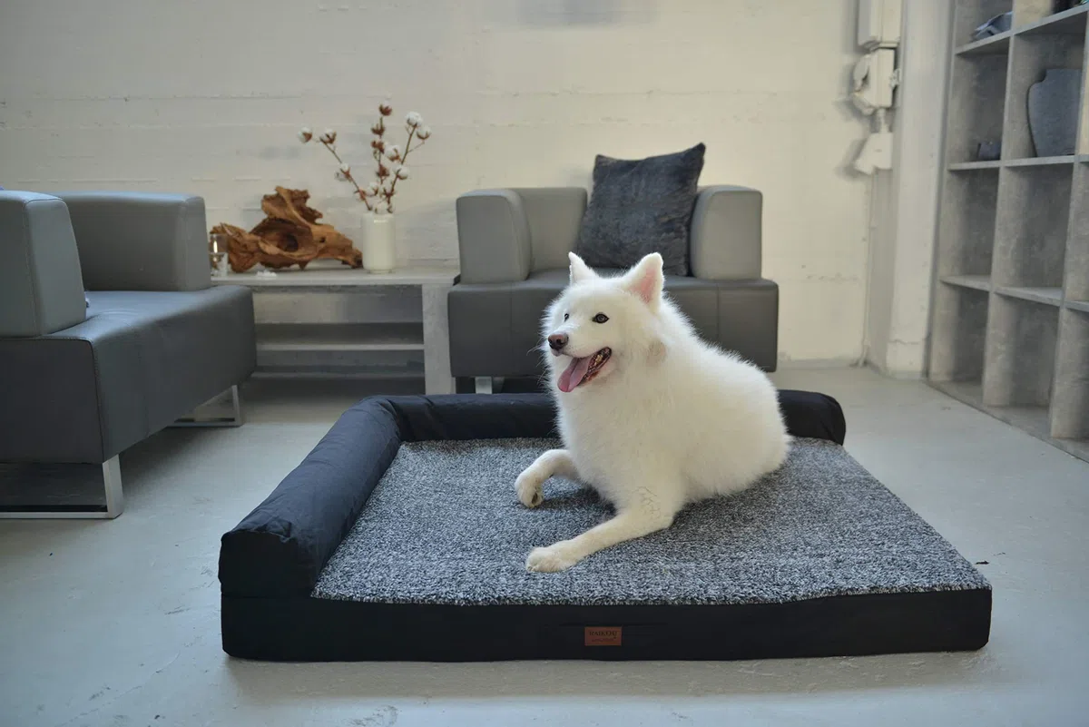 RAIKOU Cama Ortopédica para Perros Grandes,Sofá para Perros,Cama para Mascotas,Cama para Perro de Espuma viscoelástica,Desmontable y Lavable(Gris Mezclado,100 * 80cm)