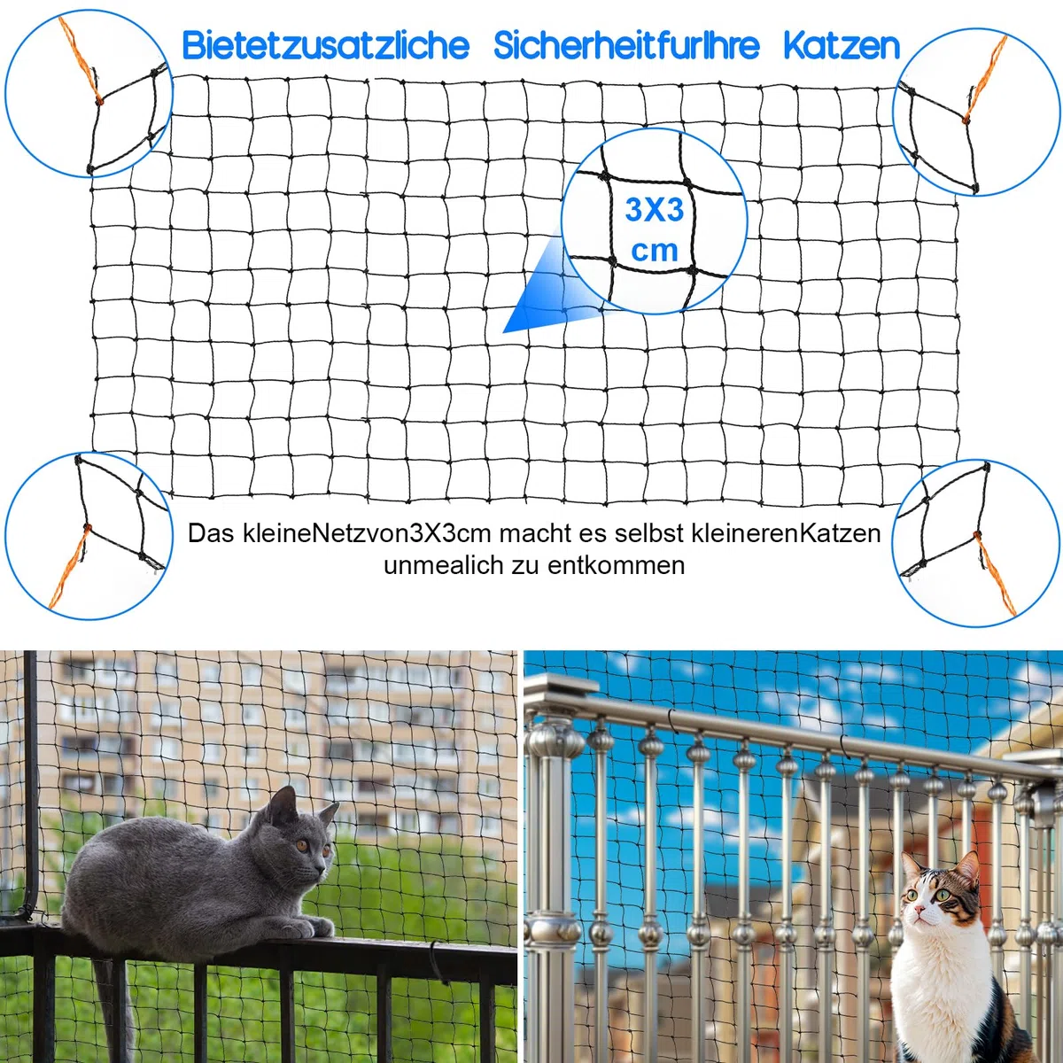 OFFOF Red para gatos para balcón, red de protección para gatos reforzada con alambre, resistente a mordeduras y desgarros, resistente a los rayos UV, resistente a la intemperie, ideal para ventanas