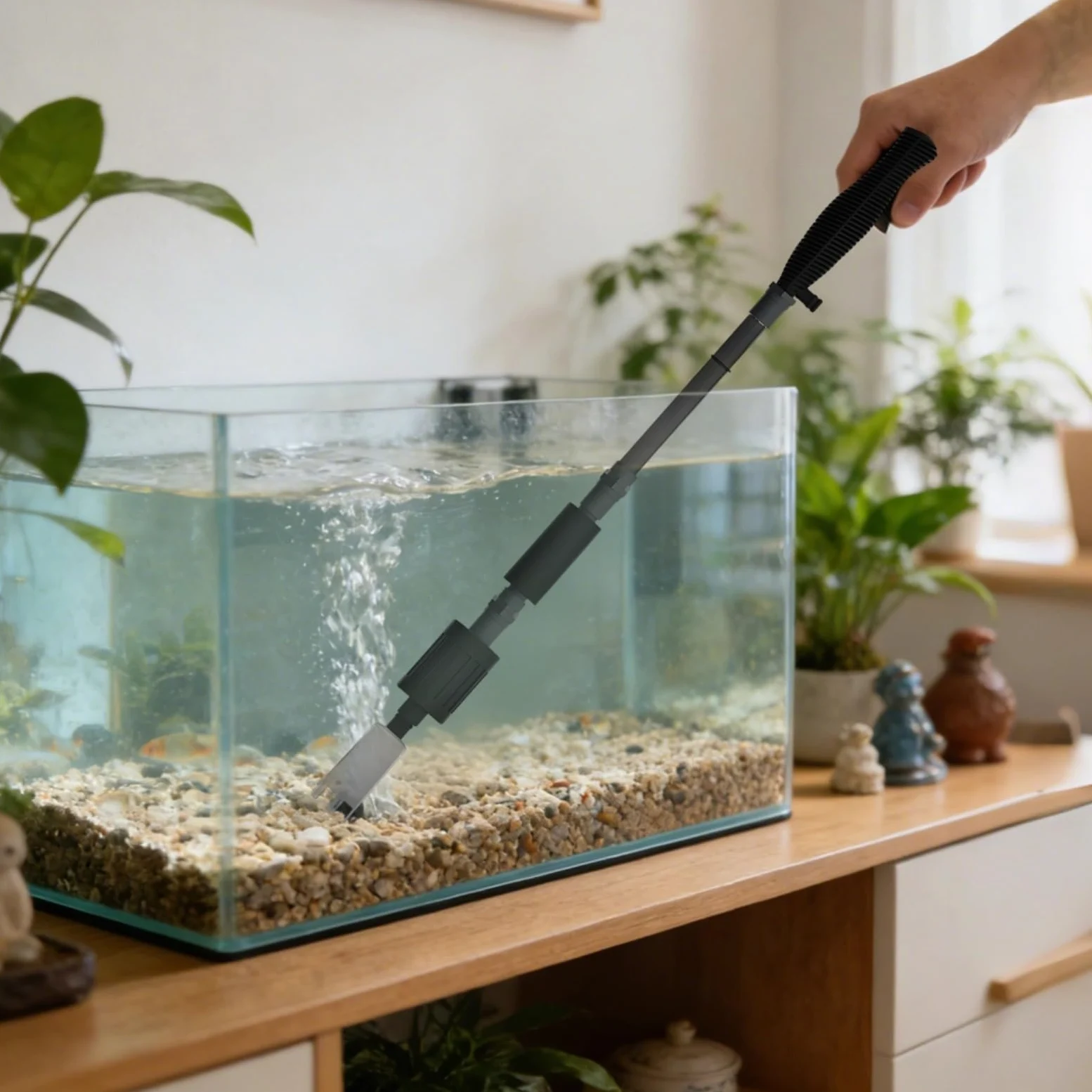 Cambiador de agua eléctrico para acuario, limpiador de grava 2 en 1 alimentado por USB y lavadora de arena, aspiradora de desechos con motor sin escobillas, incluye poste telescópico