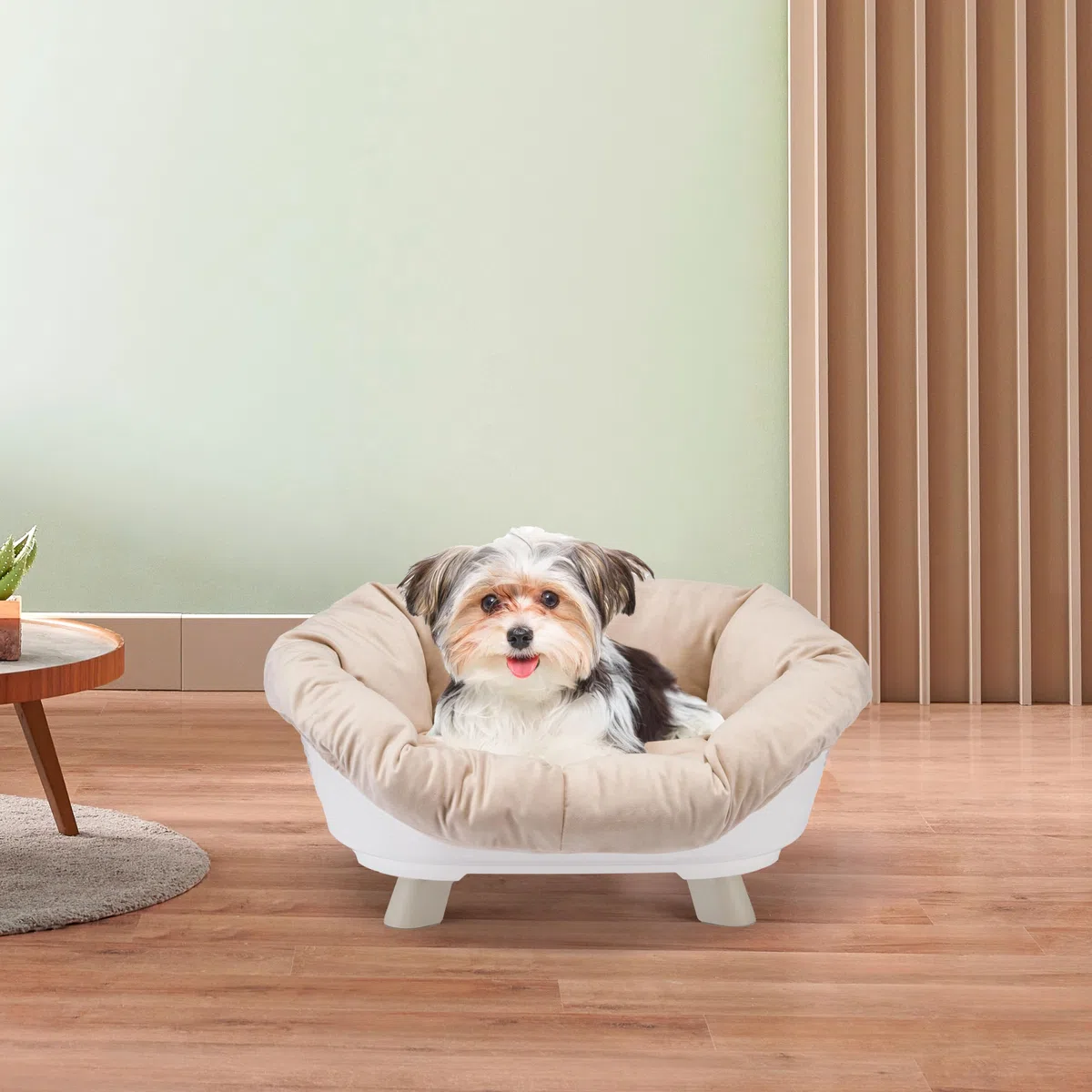 Ferplast Cama Perro y Gato con Cojin, Cama Gatos y Perro Lavable, Cama Elevada Perros Pequeños, Cesta Transpirable y Antideslizante, Sofa' Throne 64 x 48 x h 29,5 cm, Blanco