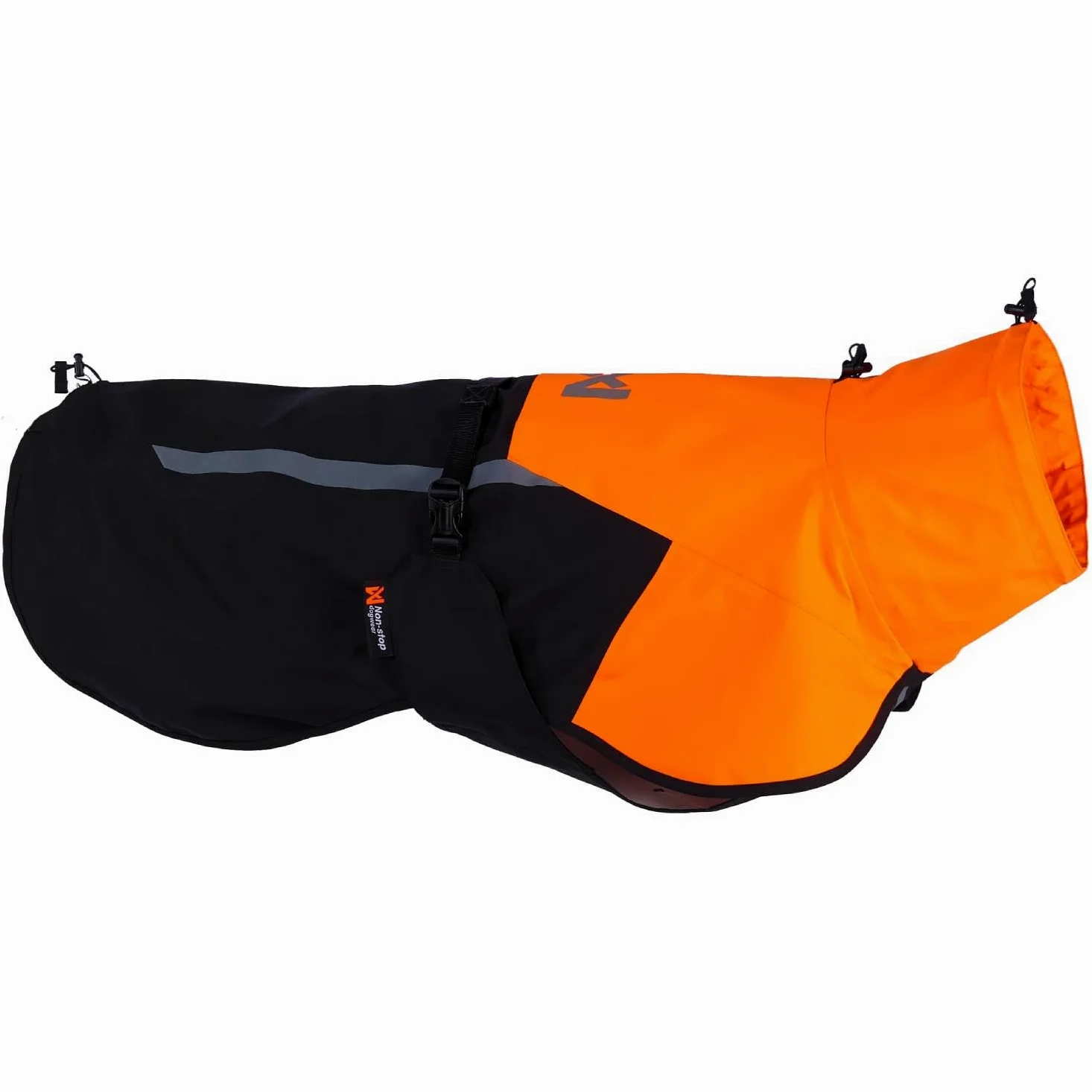 Non-Stop Dogwear Fjord Raincoat 2.0 Impermeable para Perros, Negro/Naranja, Talla 45, Material Poliéster Reciclado