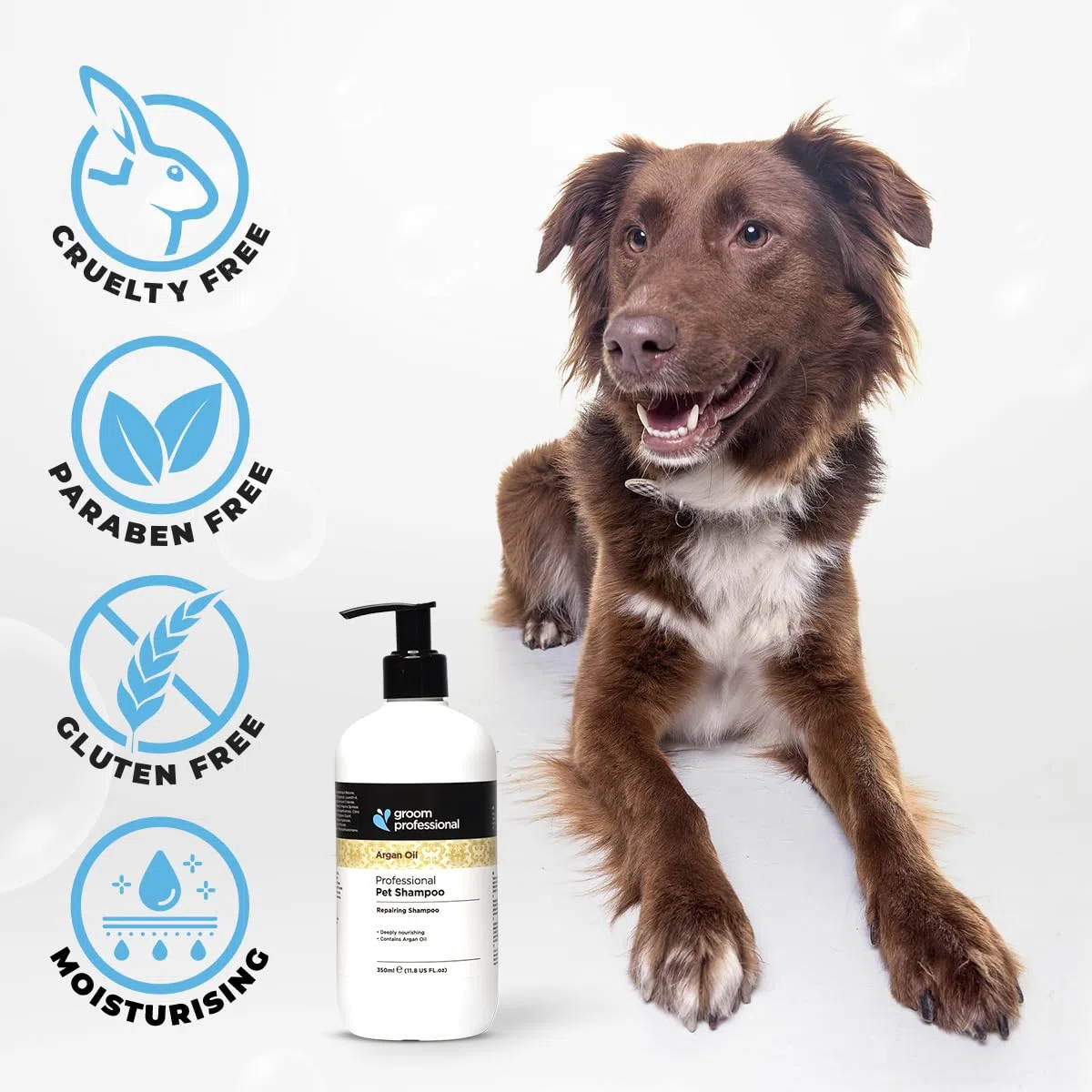 Groom Professional Champú para perros con aceite de argán (4 L) – Tamaño de salón 10: 1 concentrado, con aceite de argán y vitamina E, hidrata, protege y repara el pelaje seco