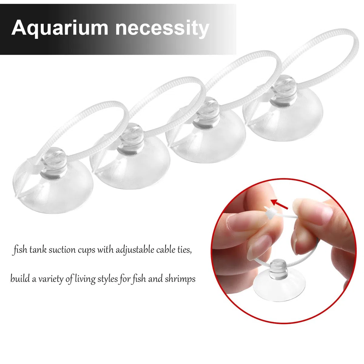 FEBSNOW Ventosas para acuario, ventosas para peceras, ganchos de succión para acuario con 30 bridas ajustables para plantas, macetas, nido de camarones de musgo (10)