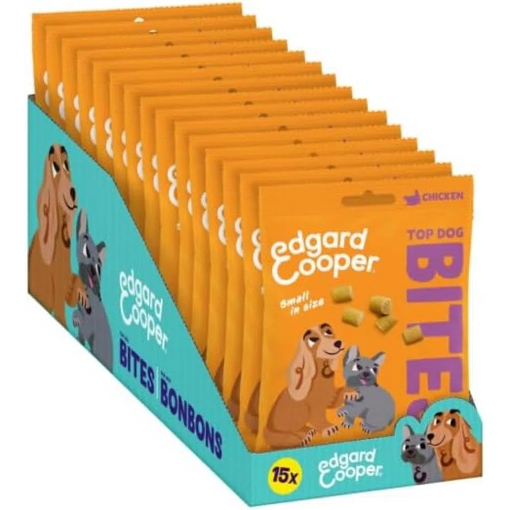 Edgard & Cooper Golosinas naturales - Bocaditos para Campeones - Pollo (Pequeño) - (15 x 50g), Sin cereales, carne fresca, llena de aminoácidos esenciales para un estómago sano
