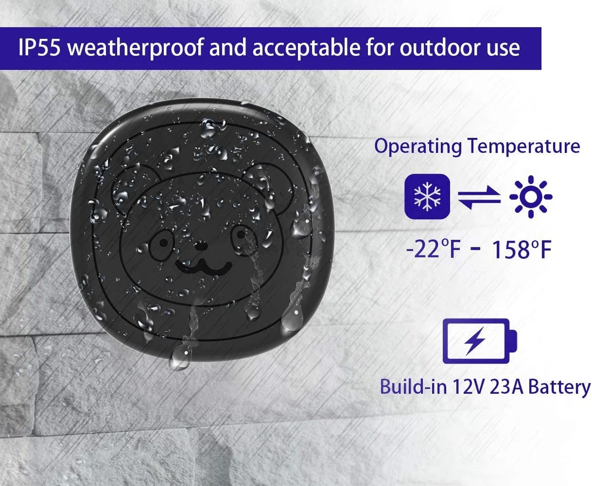 Timbre inalámbrico, Campanas de Perro para Entrenamiento de Orinal IP55 Impermeable Timbre de Puerta Que Funciona a 950 pies con 55 melodías 5 Niveles de Volumen Flash LED