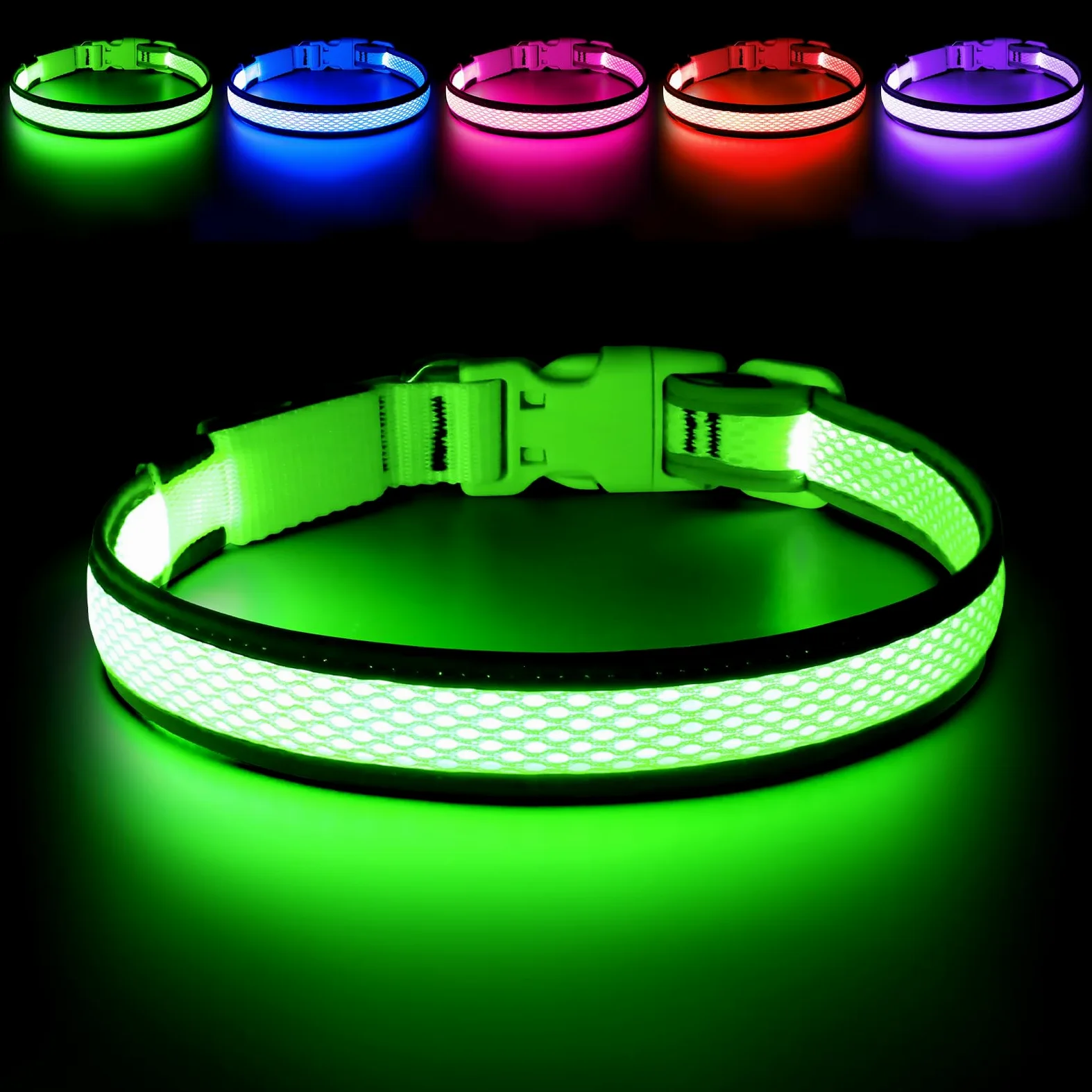 HiGuard Collier pour Chien LED Rechargeable par USB avec Sangle en Nylon Idéal pour Les Chiens de Petite Taille Moyenne et Grande Taille