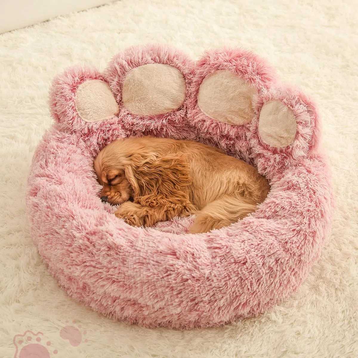 Jiupety Cama Gato Cama Perro, Cama para Mascotas con Forma De Pata, Cama para Perros Pequeños Medianos, Relajante Cama para Perros (L, Rosa)