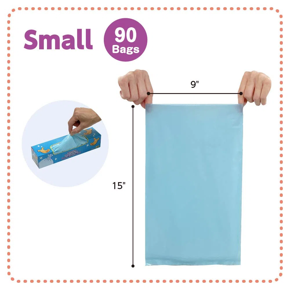 BOS Amazing Olor Sellado Perro Poop Bolsas – Duraderas y sin perfume (90 bolsas) [Tamaño: S, Color: azul claro] – Nuevo paquete de diseño de cachorros