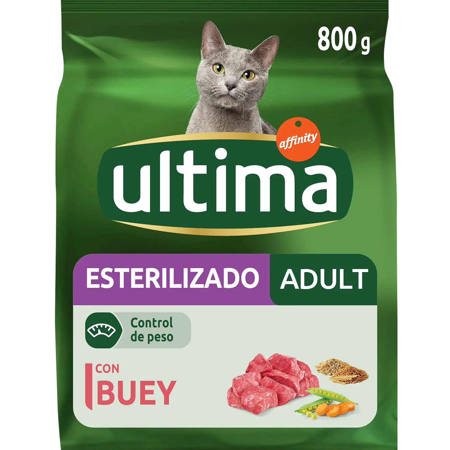 ultima Pienso para Gatos Esterilizados Adultos con Salmón, Pack de 8 x 800 gr - Total: 6.4k g & Pienso para Gatos Esterilizados Adultos con Buey, Pack de 8 x 800g - Total: 6.4kg