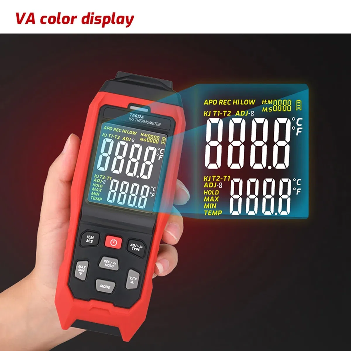 Termómetro, medidor de temperatura de termopar tipo K/J de un solo canal con carga de datos USB, alarma alta-baja, 9999 juegos de almacenamiento para pruebas industriales