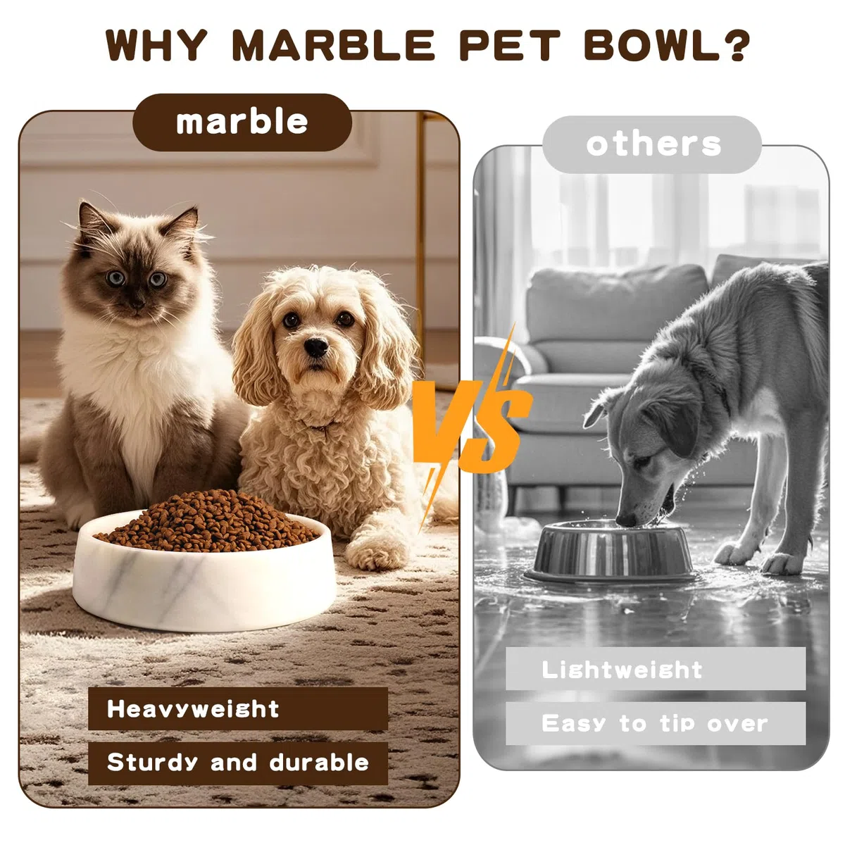 SAMAH Cuenco de mármol para perros, cuenco antideslizante para agua y comida para perros, plato pequeño de piedra con peso, cuenco de mármol natural resistente para gatos y perros pequeños, regalos