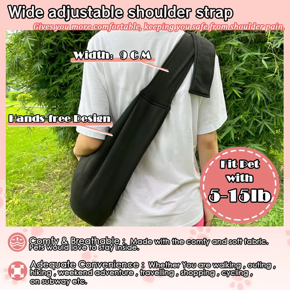 NATUYA Transportador de Perro con Bolsa de Red para Transportar Perros, Gatos, Bolsa para Mascotas Manos Libres, Bolsillo de Red con Hebilla (Negro)