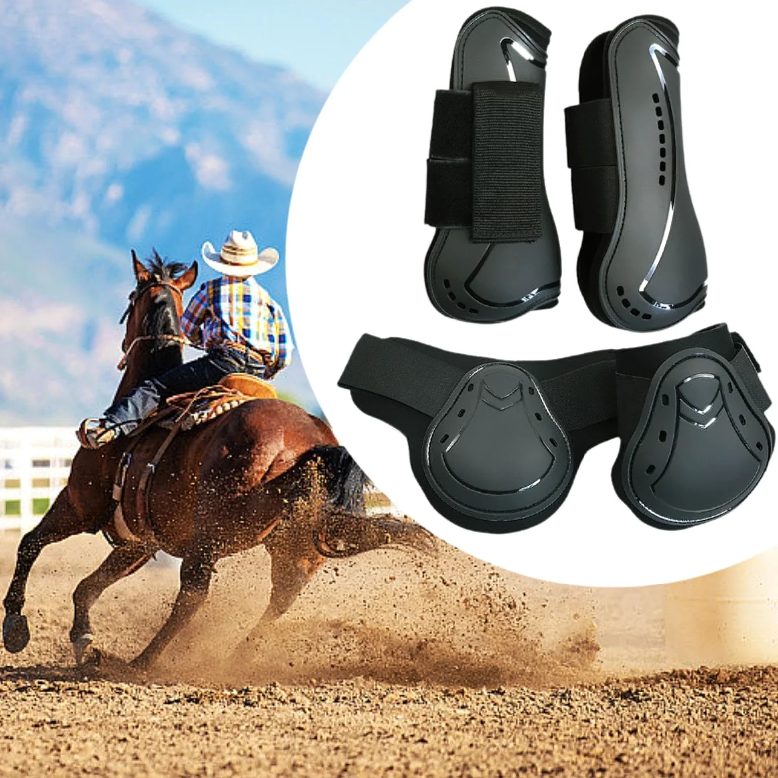 Oshhni 4 Piezas de Botas de tendón de Caballo, Equipo de protección, Botas de Caballo para Patas Delanteras y traseras para Montar, Deportes equinos, Saltos