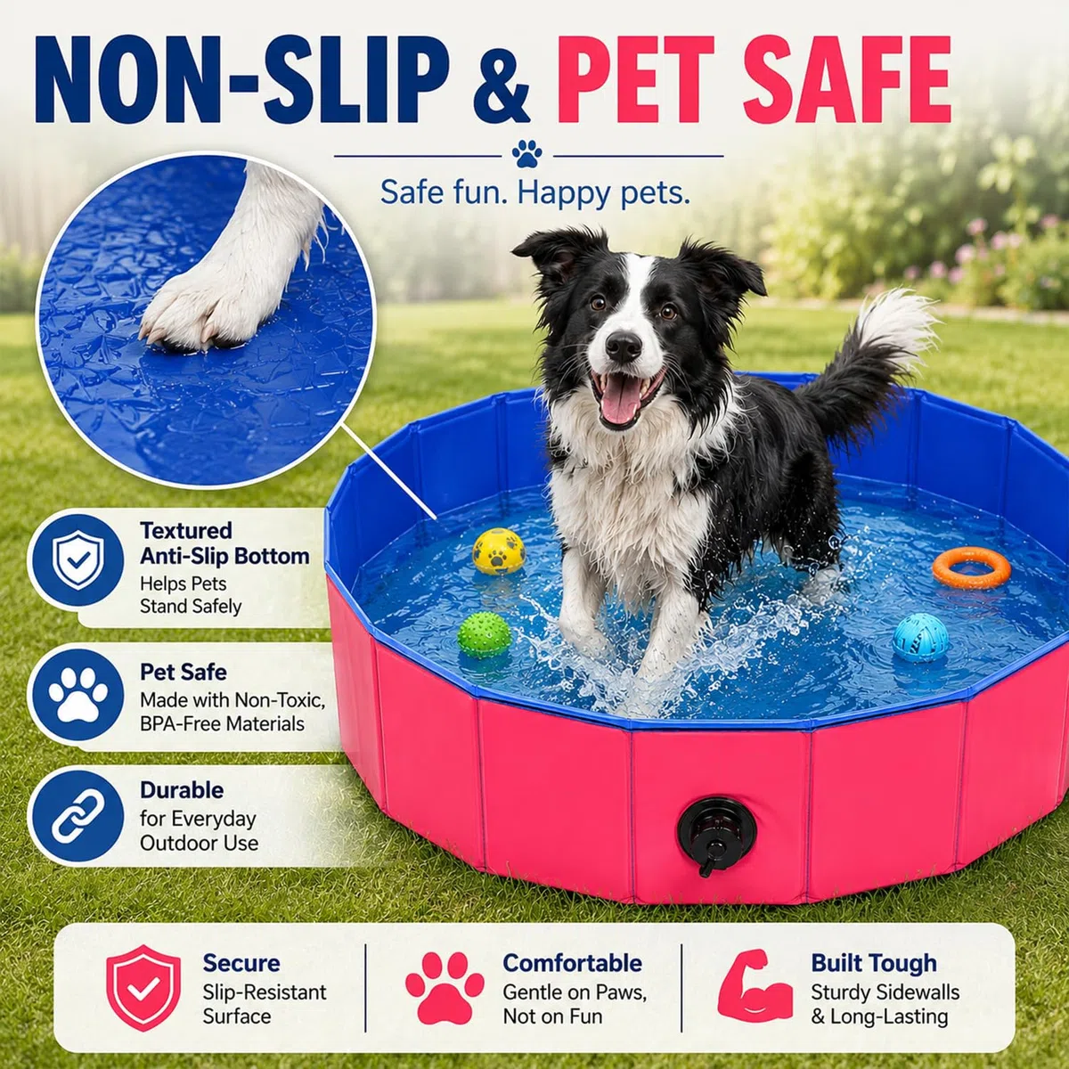 Piscina para perros, 100 x 30 cm, plegable con orificio de drenaje, piscina infantil para mascotas, piscina plegable, piscina para perros, piscina infantil robusta para perros y gatos