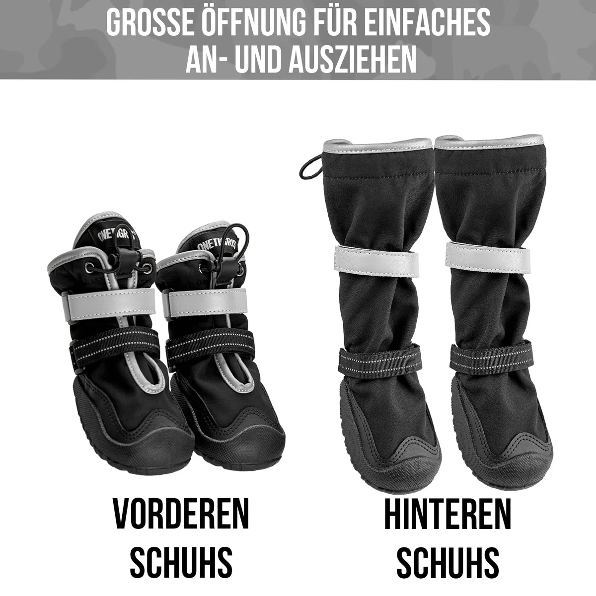 OneTigris Pathfinder Pathfinder - Juego de 4 zapatos antideslizantes para perros, impermeables, cálidos, ajustables, con cierres de reflectantes para perros medianos y grandes, color negro, talla 10
