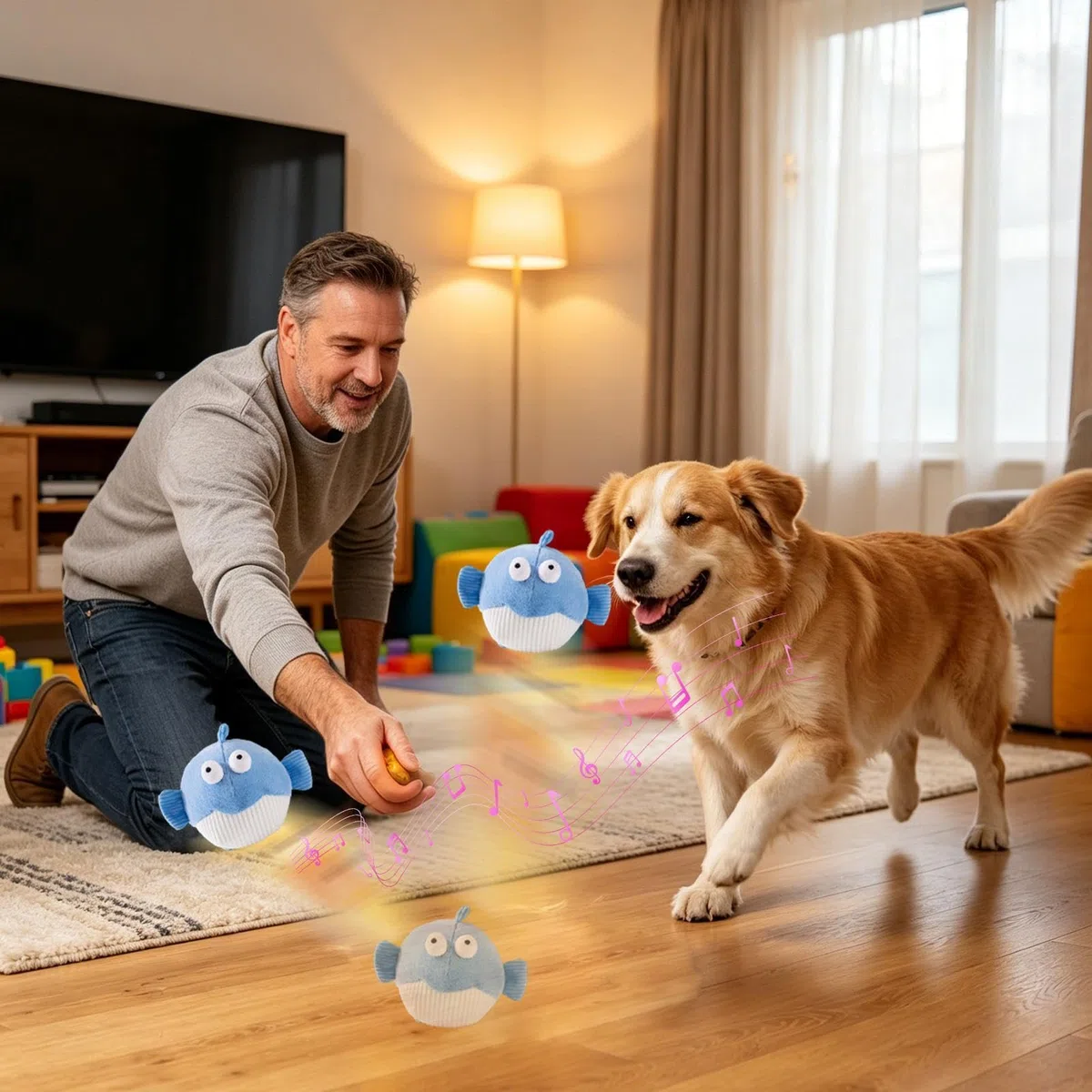 Pelota Rebotadora de Perros Peluche Eléctrico Chirriante de Cachorros | Juguetes Chirriantes Caninos para Dueños Entrenadores Apartamento Casa Oficina Dormitorio Salón Estudio Juego