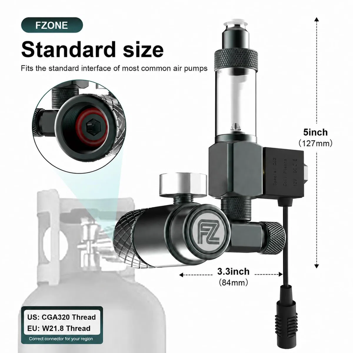 FZONE Mini Regulador de CO₂ para Acuario (W21.8) Kit, Sistema Compacto de CO₂ con Difusor, Electroválvula DC Mejorada, Contador de Burbujas y Válvula Antirretorno para Acuarios Plantados