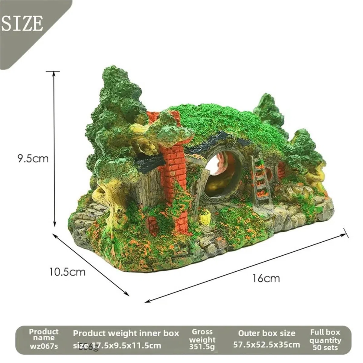 Decoración de Acuario Hobbit, pequeña habitación paisajística, Cueva de Resina, pecera for Reptiles(Green02)