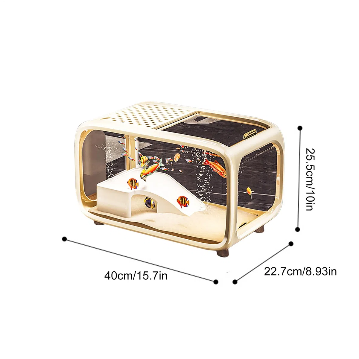 Acuario de mesa – Mini acuario con decoración de escalada para pequeñas mascotas acuáticas, tortuga de camarón Betta, hábitat acrílico transparente, complemento para la plantación de agua