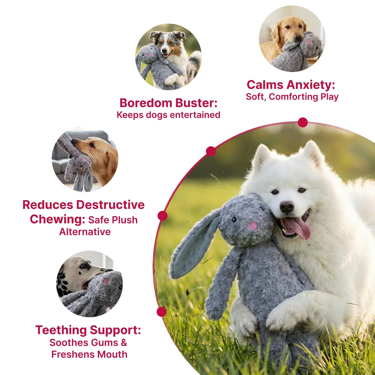 Petlou Juguetes de peluche sin relleno para perros con papel duradero para masticar perros grandes y medianos (gris, conejo floopy 2)