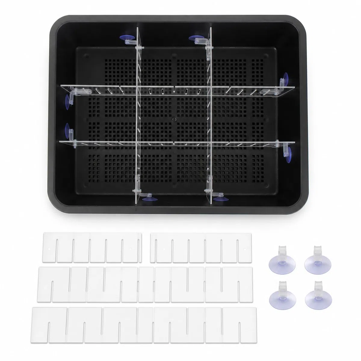 Tanque Reptiles, Caja Cría, Bandeja Negra Doble + 9 Rejillas