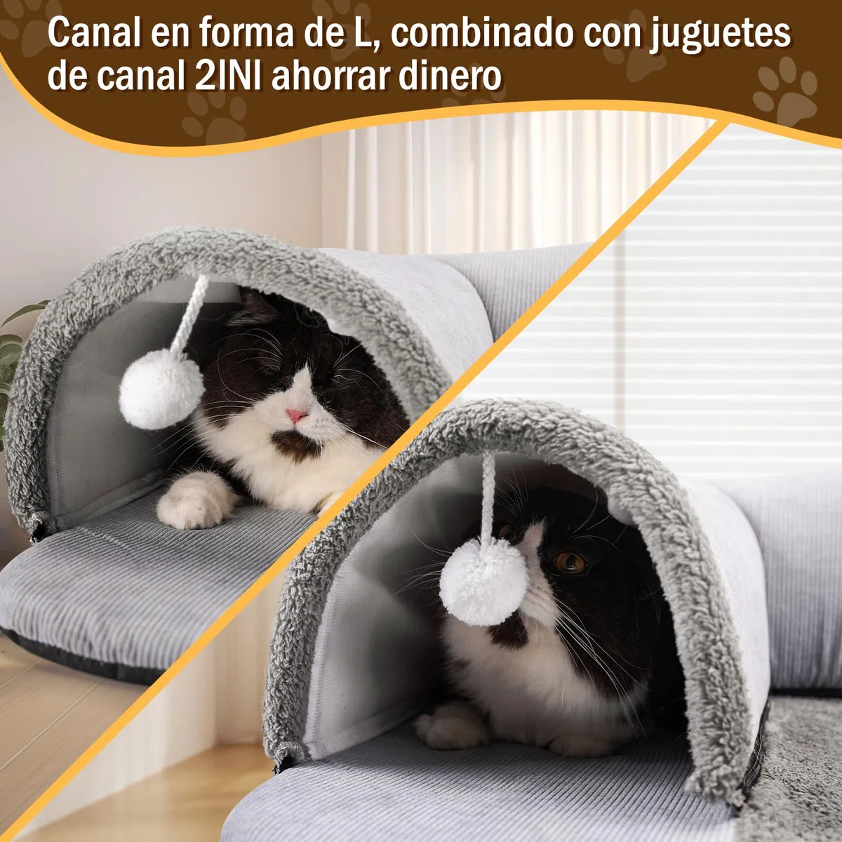 Túnel para gatos, túnel de felpa, túnel para gatos de interior, grande, 70 x 70 cm