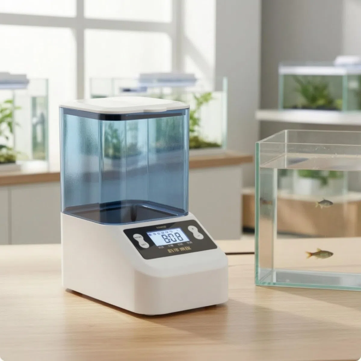 Alimentador Automático Peces Programable Alimentador Peces con Tolva Transparente Ajustable para s, Negro