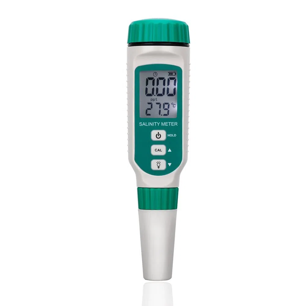 Prueba de calidad del agua Acuario Medidor de agua de mar Medición Salinómetro,Pantalla LCD 3 en 1 Digital Salinity Meter Tester Pen