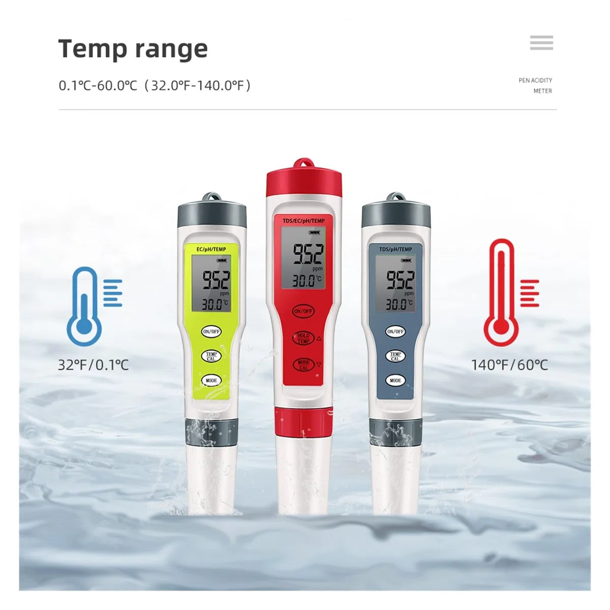 Medidor de TDS, Medidor de PH 4 en 1 PH/TDS/EC/medidor de Temperatura Monitor Digital de Calidad del Agua probador for Piscinas acuarios de Agua Potable(TDS PH Temp Tester)