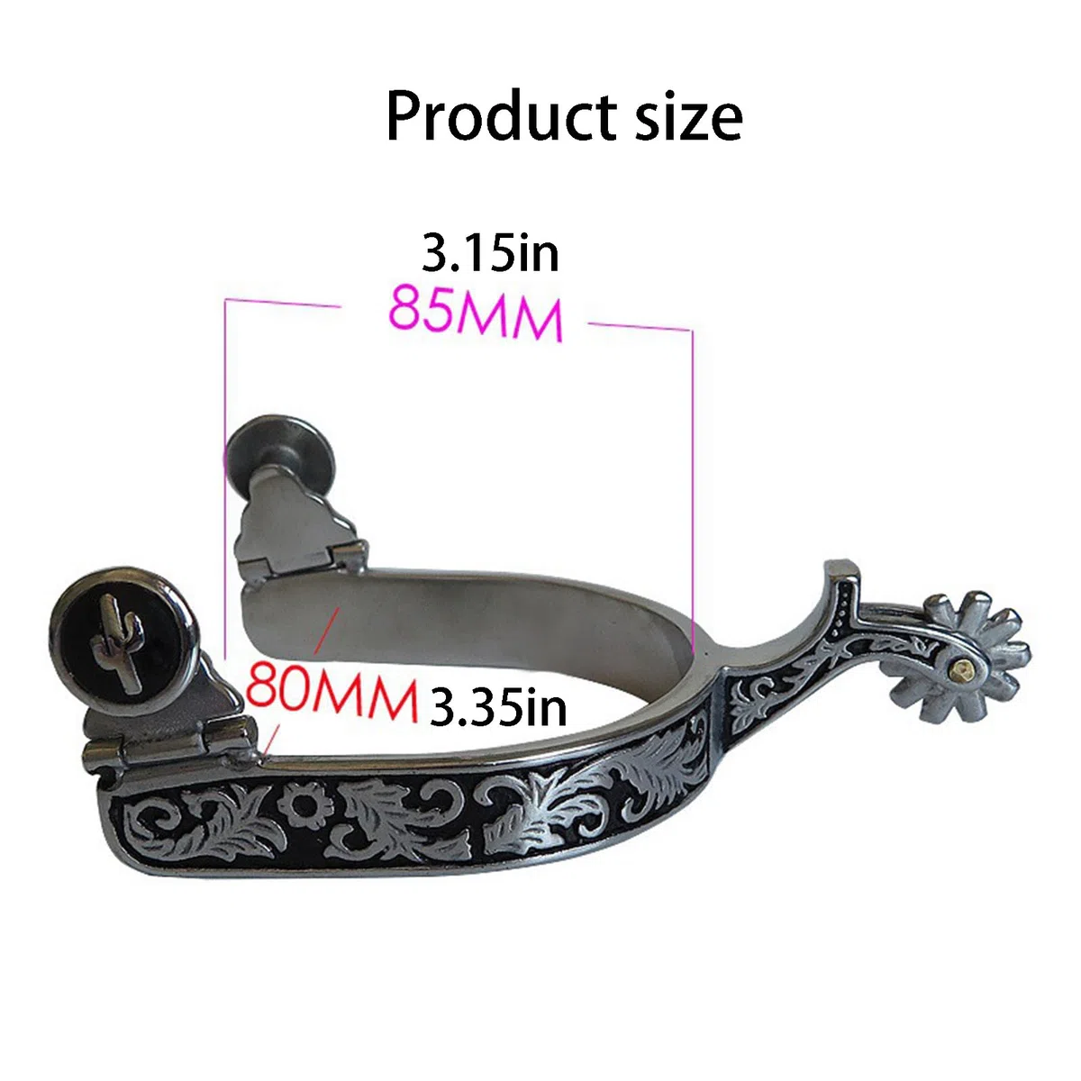 1 par de espolones para botas Western Spurs con engranaje giratorio de acero inoxidable para hombres con exquisito patrón tallado