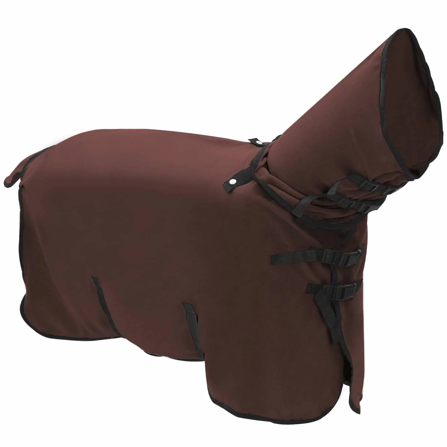 Manta para caballo, color marrón oscuro, 75 cm, poliéster, mimbre, para invierno, para exteriores, transpirable, resistente al agua, resistente al viento, forro para el cuello, protección