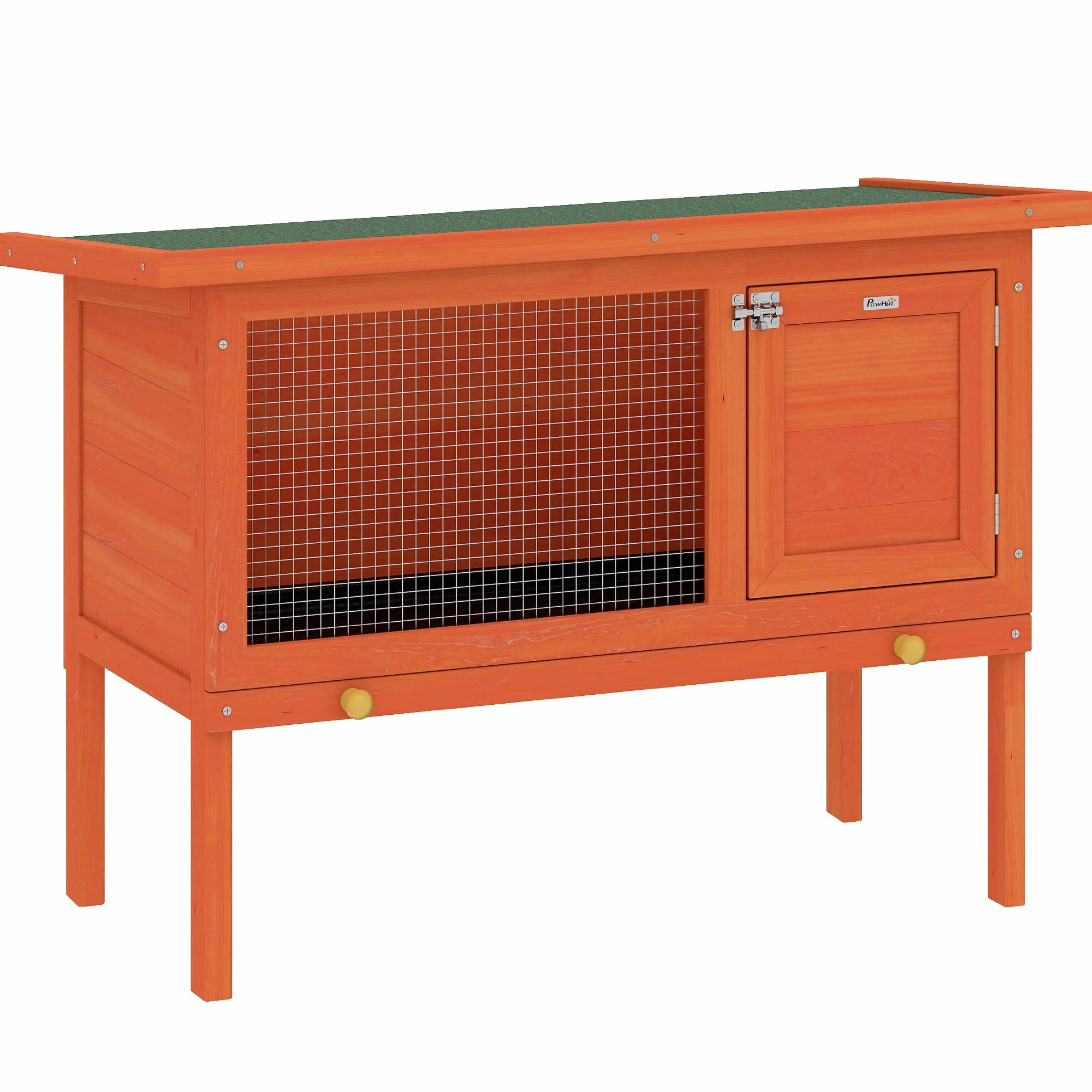 PawHut Conejera de Madera Techo Asfáltico Abatible 90x45x65 cm Naranja