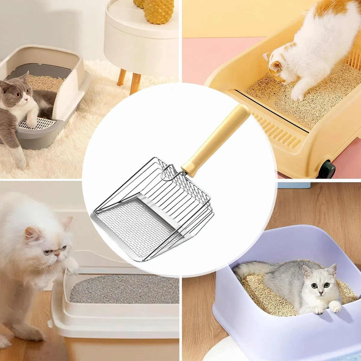 Pala para Arena de Gatos, Pala de Malla, Mango cómodo, Pala Acero Inoxidable for hogares con Varios Gatos, Animales pequeños gallinero(A)