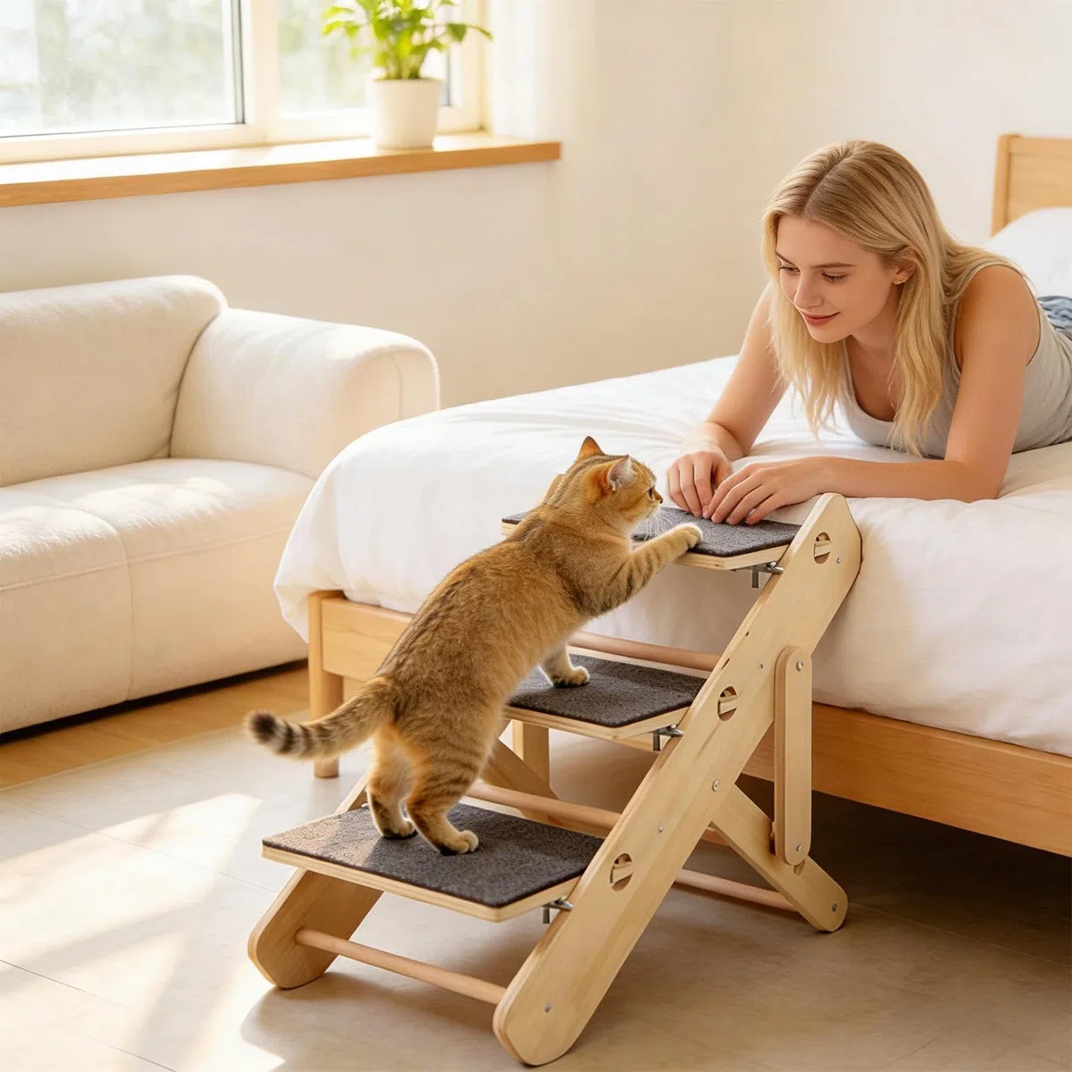 Rampa para Perros Plegable Antideslizantes, Estables y Plegables de 3 | Rampa escalera para camas altas para Subir al Sofá, Sillón, Cama o Utilizar en Salón y Dormitorio