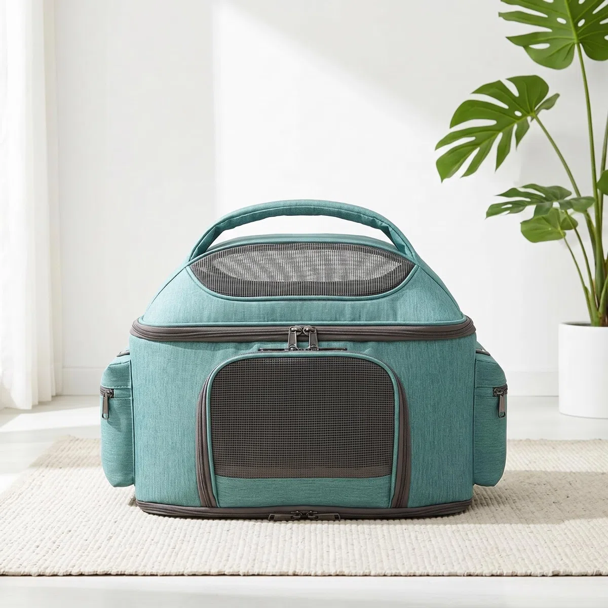 Transportín con Correa Hombro Portátil Bolsa Transporte con Correa Hombro Flexible Bolso para Perros Pequeños, Gris Claro