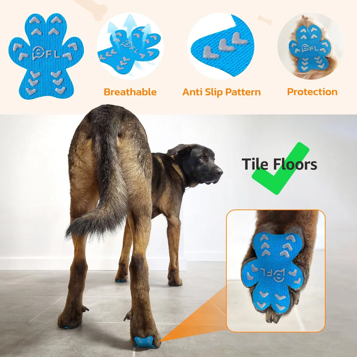 Almohadillas protectoras antideslizantes para patas de perro para perros mayores, calcomanías azules con fuerte tracción en suelos de madera dura, esenciales para perros, 12 juegos (48 piezas) XXL