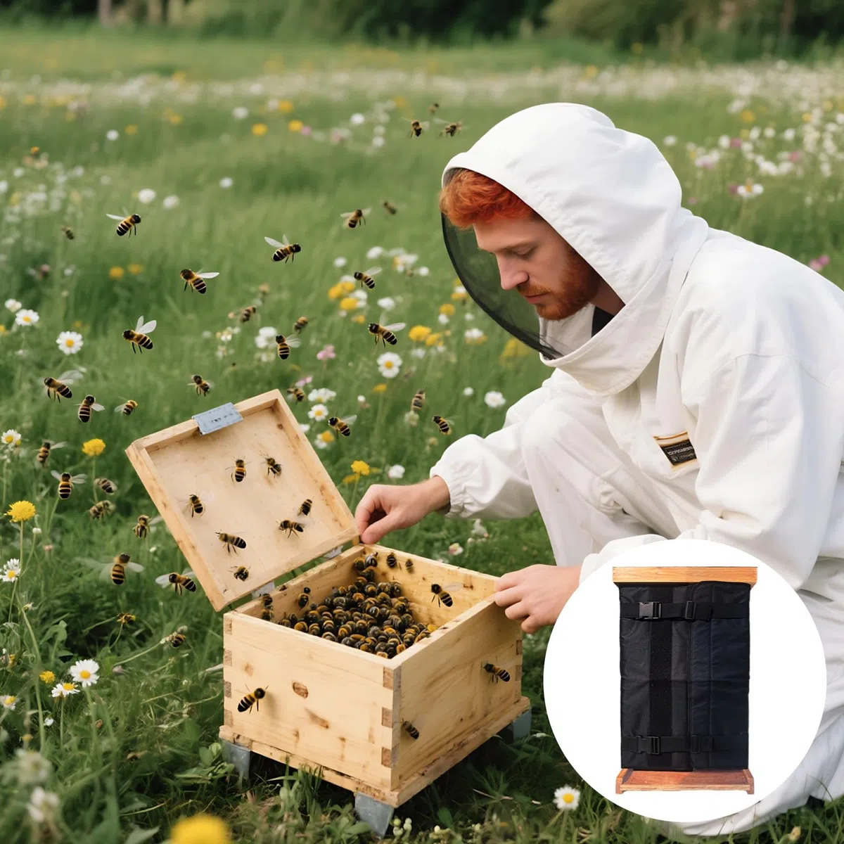2 fundas ajustables aislantes, tela Oxford 600D impermeable, envoltura de abeja de invierno, perlas de algodón resistentes al viento, protección de aislamiento contra el clima frío