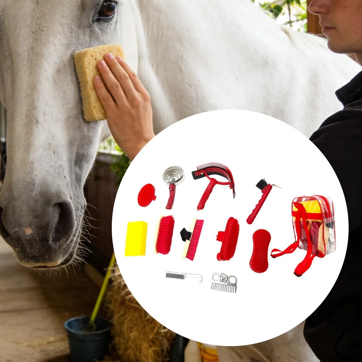 Set de 11 Piezas para El Cuidado de Caballos, Cepillos para El Sudor, Esponja de Baño, Accesorios para El Cuidado de Caballos, Herramientas de Limpiez
