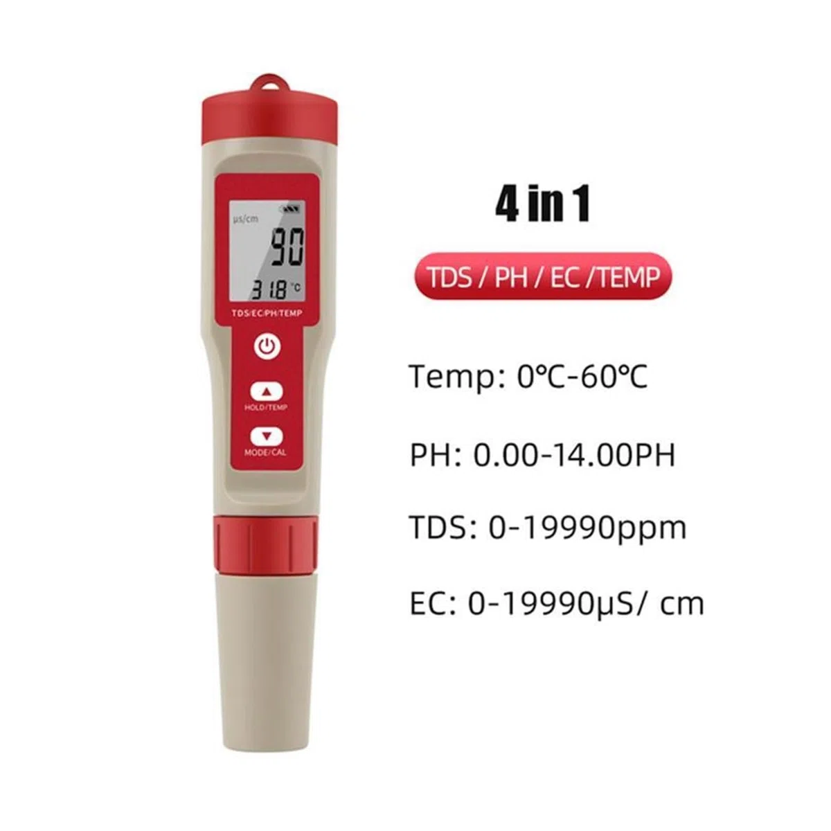 Medidor de TDS, Medidor de PH 4 en 1 PH/TDS/EC/medidor de Temperatura Monitor Digital de Calidad del Agua probador for Piscinas acuarios de Agua Potable(TDS PH Temp Tester)