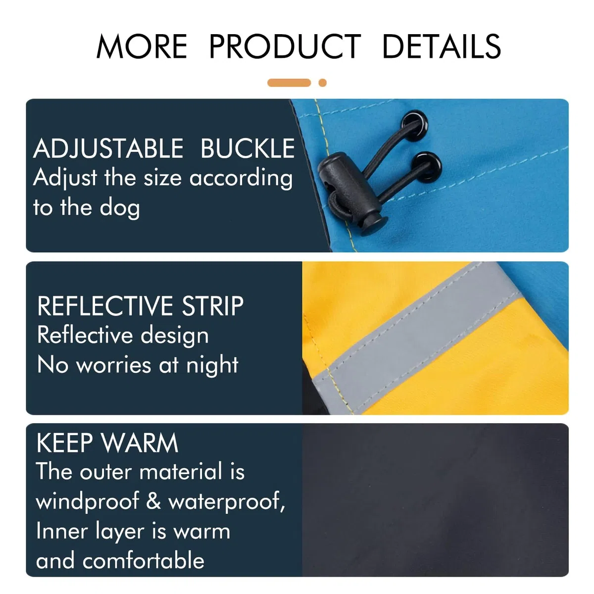 Abrigos cálidos para perro, resistentes al viento, chaquetas de invierno para exteriores, abrigos para clima frío para perro, impermeables con agujero para correa de perro, negro y azul, talla M