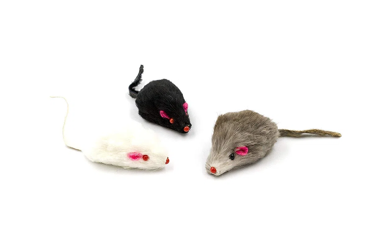 20 Furry Mice with Catnip and Rattle Sound Made of Real Rabbit Fur Interactive Catch Play Mouse Toy for Cat, Pack of 20 Mice