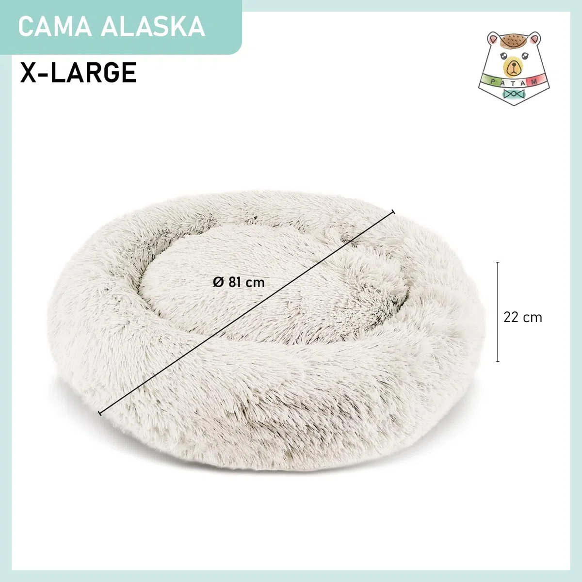 PATAM Cama Redonda de Felpa para Perros y Gatos con Funda Lavable a máquina, Antideslizante - Alaska Crema, Extra-Large 81 cm