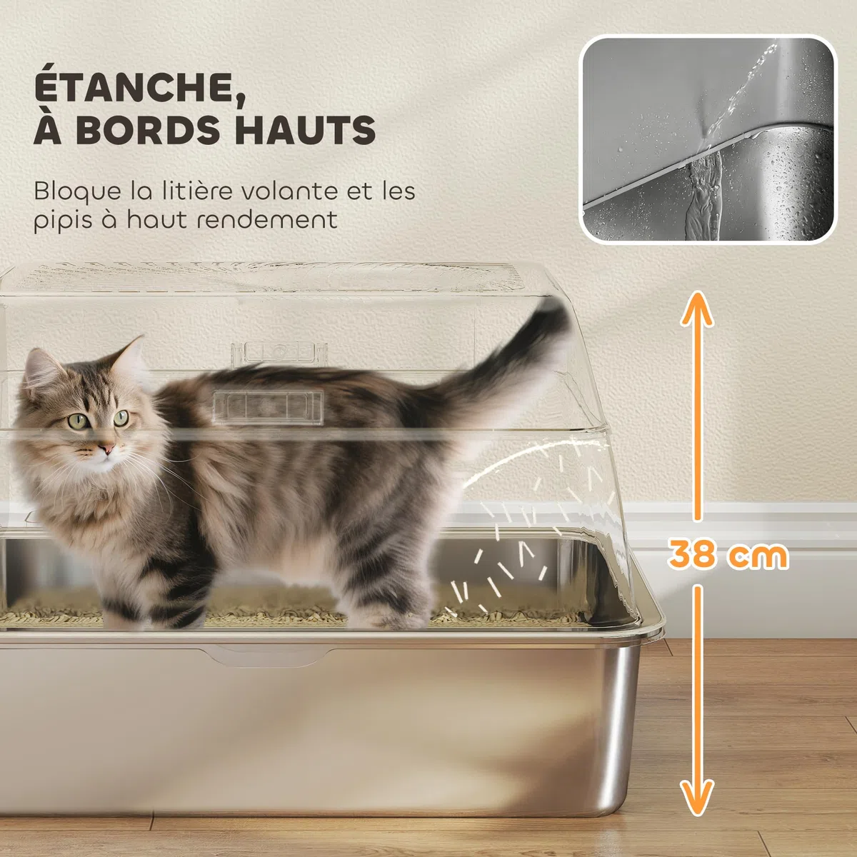 PawHut - Bandeja de Arena Cerrada XL de Acero Inoxidable, casa de Aseo para Gatos Grandes, Limpieza fácil, con Tapa, Marcha antidispersión, Pala y Doble Entrada, 60 x 40 x 38 cm, Color Gris Oscuro | Casa de aseo para gatos grandes, limpieza fácil con tapa