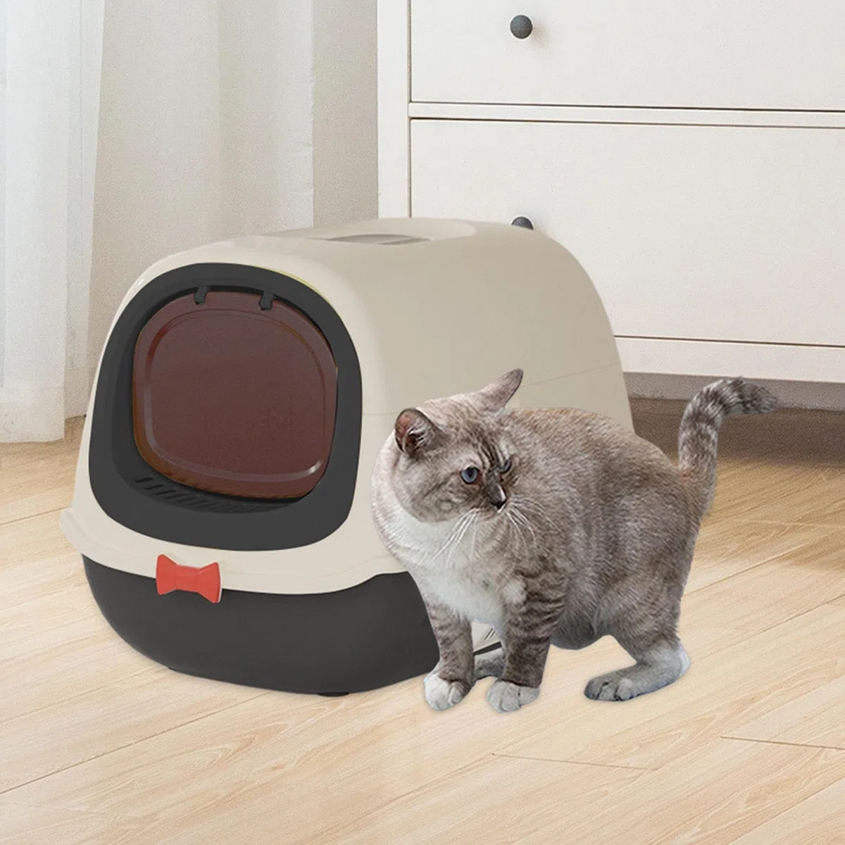 Arenero para Gatos Totalmente Cerrado con Bandeja Y Tapa Extraíbles, Entrada Zona Apto para Gatos Domésticos, Negro