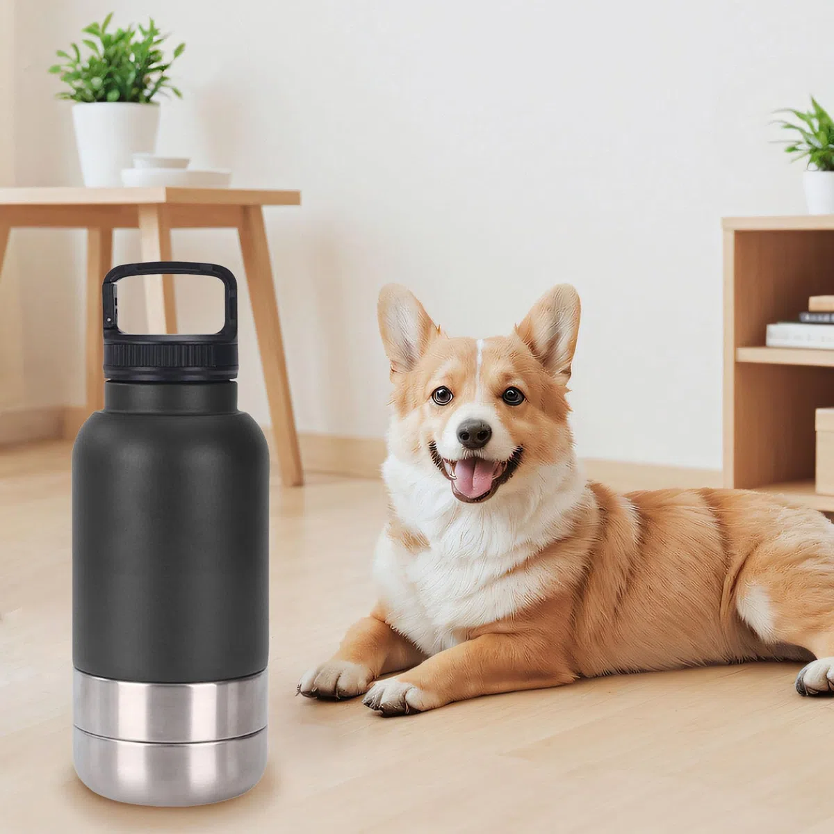Botella de agua para perros de acero inoxidable aislada con cuenco desmontable para alimentos y cuenco de agua, botella de agua portátil para perros, adecuada para caminar, viajar, acampar 3102